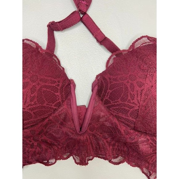 Victoria's Secret PINK medium burgundy lace date push up wireless bralette bra - Picture 3 of 7